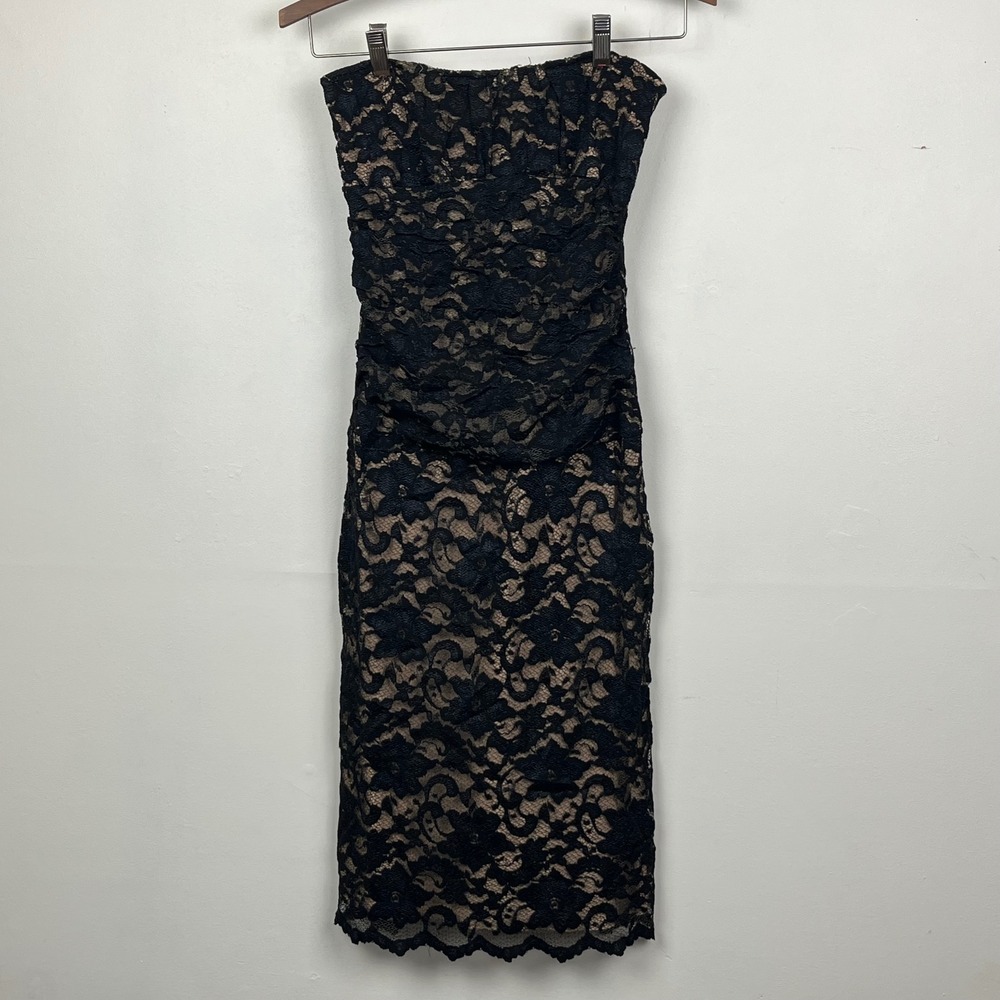 Bisou Bisou Michele Bohbot Strapless Lace Bodycon Dress Small Black Whimsigoth